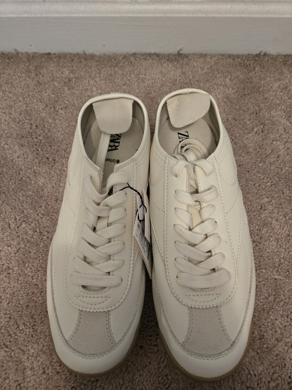 Zara Men Cream Leather Lace-Up Sneakers